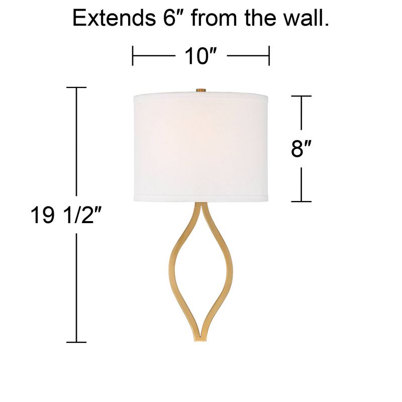 Possini Euro Design Modern Wall Light Sconce Warm Brass Hardwired 19 1/2" High Fixture Half Moon Linen Shade for Bedroom Living Room, 4 of 9
