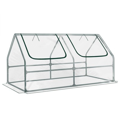 Aoodor Mini Greenhouse with 2 Zipper Doors, Portable Garden Greenhouse with Roll-up Zipper Doors, UV-Protected for Outdoor Plants, 6'x3'x3'