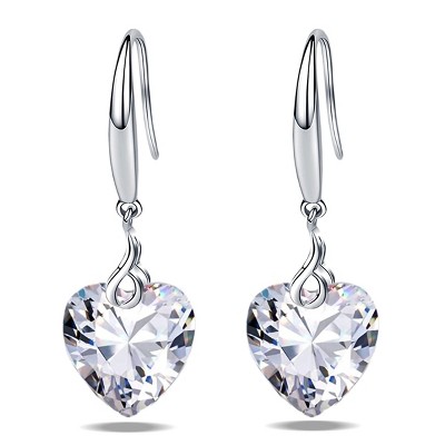 Paaaawaters 925 Sterling Silver Heart Cubic Zirconia Dangle Earring for Women