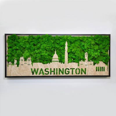 ChicFurnit Wall Art Washington Moss City Silhouette Metal Decor Iconic Green Display for Home Living Room Office, Green, 30"*12.6"*1.58"