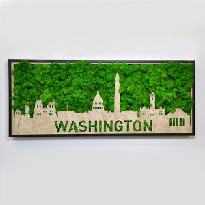 ChicFurnit Wall Art Washington Moss City Silhouette Metal Decor Iconic Green Display for Home Living Room Office, Green, 30"*12.6"*1.58" - 1 of 4