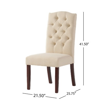 Ivory Linen Upholstered Dining Chairs with Solid Wood Legs, Set of 2