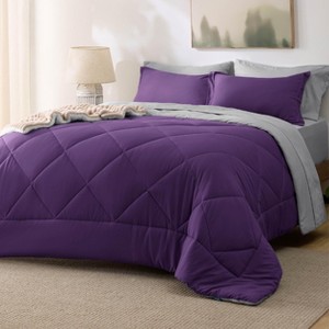 5/7 Pcs Bed in a Bag with Contrast Color Solid Design Bedding Set - 1 of 4