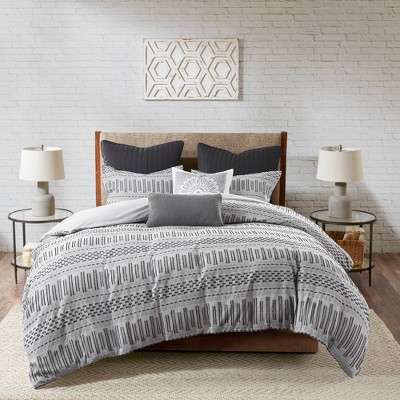King Navy Cotton Jacquard Bedspread Set with Textured Accents