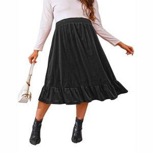 Coolmee Women's Velvet Maternity Skirt High Waist Elastic Ruffle Flowy Midi Skirt Casual A Line Swing Boho Skirts - 1 of 4