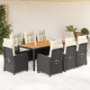 vidaXL 9 Piece Patio Dining Set with Cushions - Black Poly Rattan, Reclining Chairs, PE Rattan, Acacia Wood Table, Outdoor, Garden, Backyard, Patio - 2 of 4