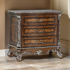 Royal Hampton Vany Nightstand, Traditional Floral Trim, 3 Drawers, Cherry Brown - 1 of 4
