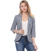 Allegra K Women's Striped 3/4 Sleeves Open Front Casual Notched Lapel Blazer - 2 of 4