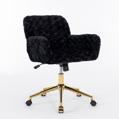 NicBex Artificial Rabbit Hair Adjustable Home Office Chair with Golden Metal Base and Wheels for Work Study Vanity