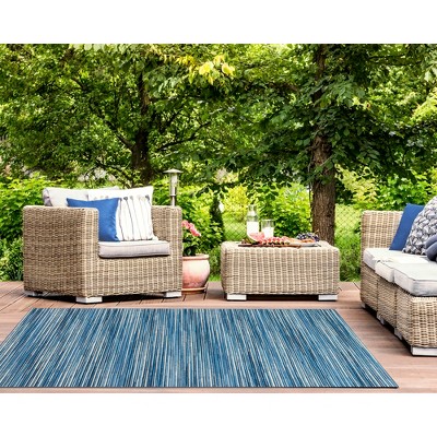 Marina Stripes China Blue 2'7" x 4'3" Synthetic Indoor/Outdoor Rug
