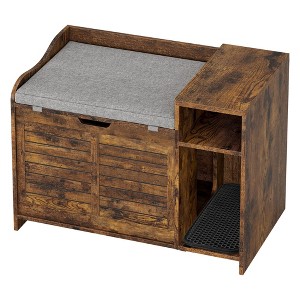 Cat Litter Box Enclosure, Hidden Litter Boxs Furniture with Storage & Cushion, Cat Wooden Cabinet, Litter Boxs with Door - 1 of 4