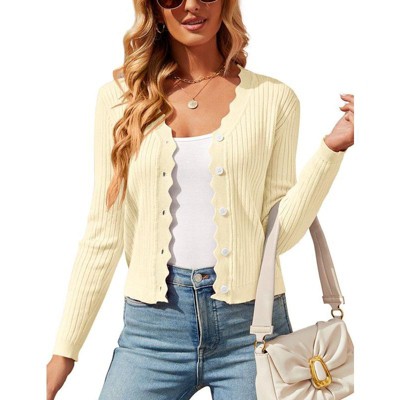 Coolmee Women's Cropped Cardigan Knit ShrugsTops V Neck Button Down Sweaters
