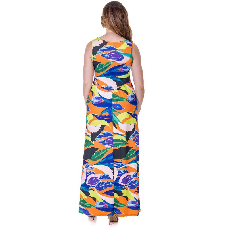 24seven Comfort Apparel Multicolor Floral Sleeveless V Neck Maxi Dress With Pockets, 3 of 9