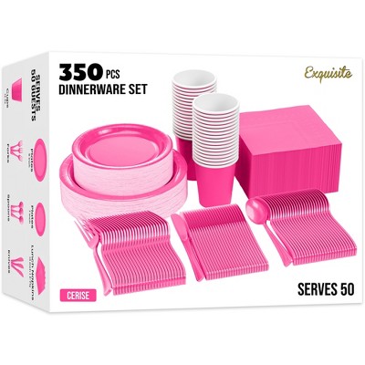 Crown Display 350-Piece Disposable Dinnerware Set – Paper Plates, Paper Cups, Napkins, Plastic Forks, Knives & Spoons – Serves 50 Guests