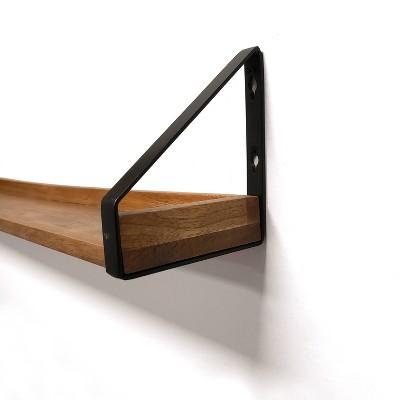24" Mango Wood Ledge Wall Shelf with Black Iron Brackets