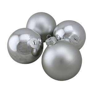 Northlight 4ct Shiny and Matte Silver Christmas Glass Ball Ornaments 4" (100mm) - 1 of 2