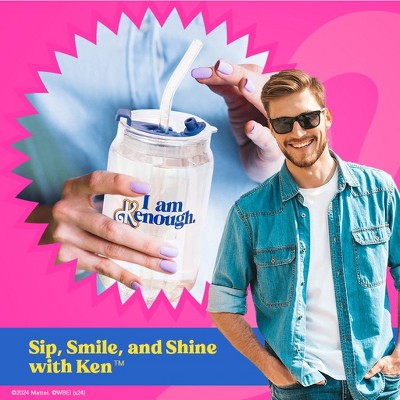 Barbie x Dragon Glassware 16 oz Clear Glass Tumbler Set with Lids and Straws