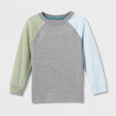 Toddler Boys' Colorblock Long Sleeve Jersey Knit T-Shirt - Cat & Jack™ Charcoal Gray 3T