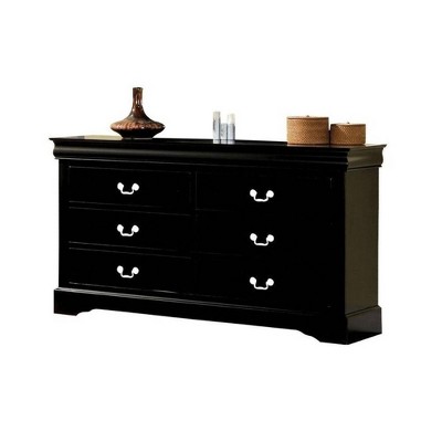 Louis Philippe III Sleek Black 6-Drawer Dresser with Nickel Handles