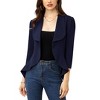 Women's Open Front Waterfall Collar Blazer - 3/4 Sleeve Asymmetric Hem Crop Jacket - 2 of 4