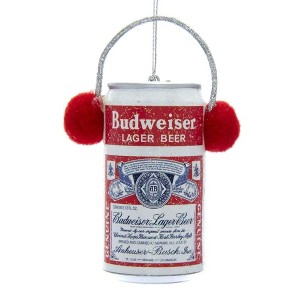 Kurt Adler Plastic Ornament for Christmas Tree, Budweiser Can with Ear Muffs - 1 of 1