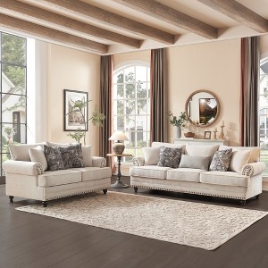 Piece Living Room Set, Modern Farmhouse Chenille Sofa and Loveseat with Nailhead Trim, Floral Accent Chair - 1 of 4