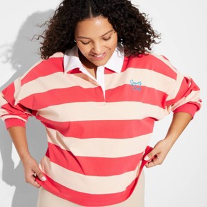 Women's Long Sleeve Graphic Jersey Polo T-Shirt - Wild Fable™ - 1 of 3