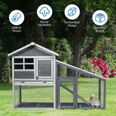 Gray Wooden Outdoor Hutch with Ramp and Ventilation