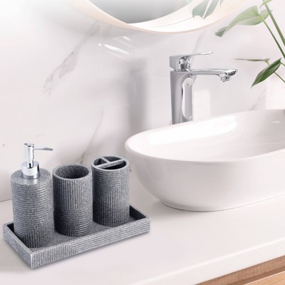 Gray Resin 4-Piece Bathroom Accessory Set with Sand Effect