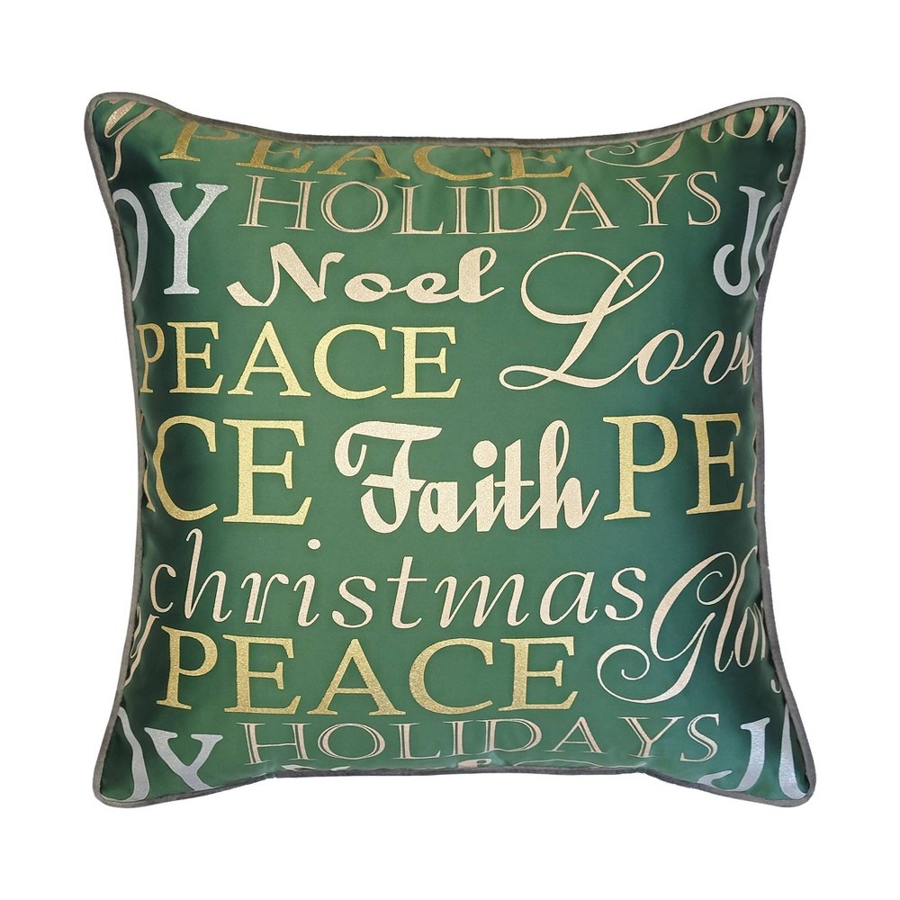 Photos - Pillowcase 20"x20" Oversize Holiday Typog Square Throw Pillow Cover Emerald Green - E