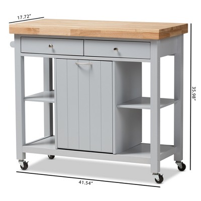 Light Gray Rubberwood Kitchen Island Cart with Storage