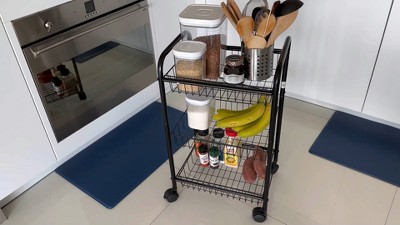Black 3-Tier Metal Rolling Storage Cart with Removable Baskets