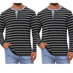 INSPIRE CHIC Men's Casual Long Sleeve Contrasting Colors Striped Henley T-Shirts 2 Packs - 1 of 4