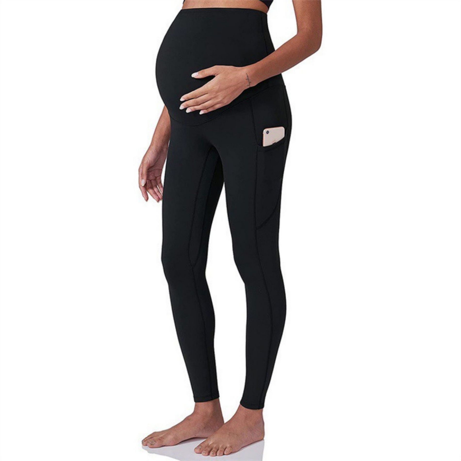 Anna-Kaci Active Women's High Waist Maternity Leggings with Over Belly Panel and Side Utility Pockets for Supportive Stretch Comfort