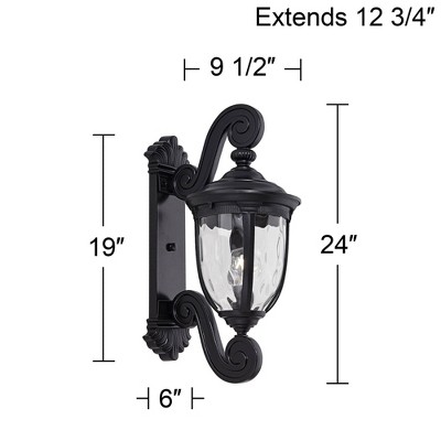 Bellagio Dual Scroll 24" Black Outdoor Wall Light with Clear Hammered Glass