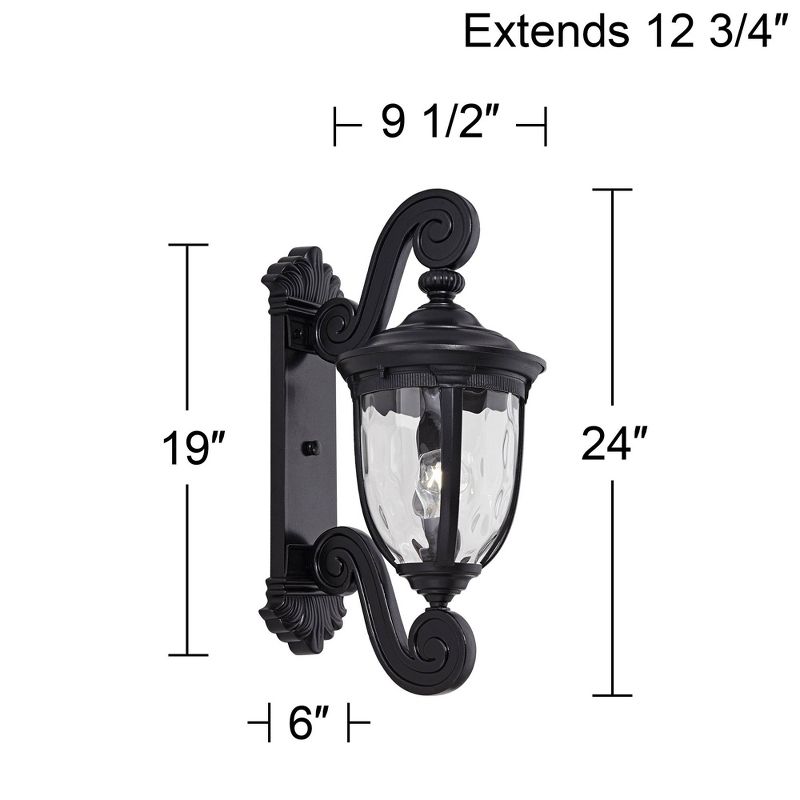 John Timberland Bellagio Vintage Outdoor Wall Light Fixture Texturized Black Dual Scroll Arm 24" Clear Hammered Glass for Post Exterior Barn Deck Home, 4 of 8
