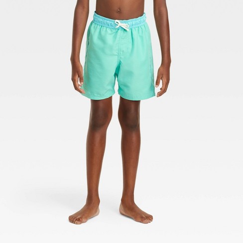 Basic Swim Shorts 100 - Boys - [EN] steel blue, Fluo blood orange