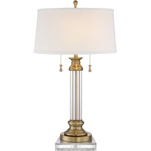 Vienna Full Spectrum Rolland Traditional Table Lamp with Square Riser 31 1/2" Tall Antique Brass Crystal 2 Light Off White Drum Shade for Living Room - 1 of 4