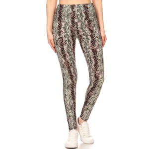 Slickblue Women's High-Waisted Yoga Style Leggings, One Size, Banded Lined Knit, Brown/Black/Grey/Snake Skin/Tie Dye - 1 of 4