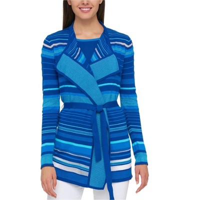 Tommy Hilfiger Womens Striped Belted Cardigan Sweater