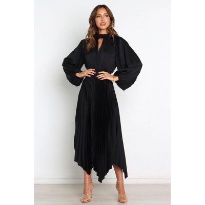 Elegant Black Balloon Sleeve High Neck Maxi Dress