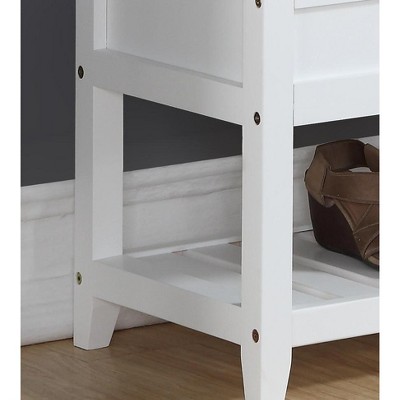 White Upholstered Storage Bench with Shoe Shelf