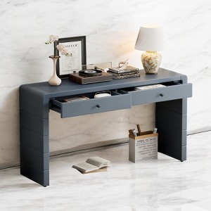 Mshliw Curved Console Table with Storage, 55" Farmhouse Entryway Table with Drawers, Birch Veneer Accent Table for Hallway and Living Room - 1 of 4