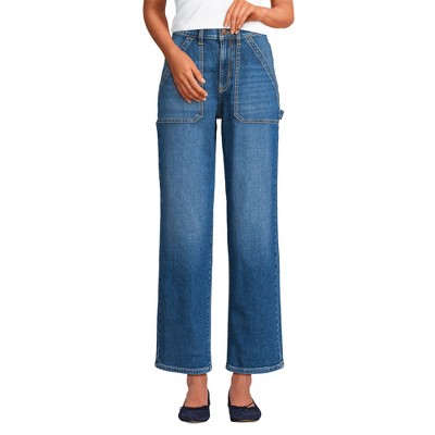 Lands' End Women's Soft Denim High Rise Utility Cargo Ankle Jeans