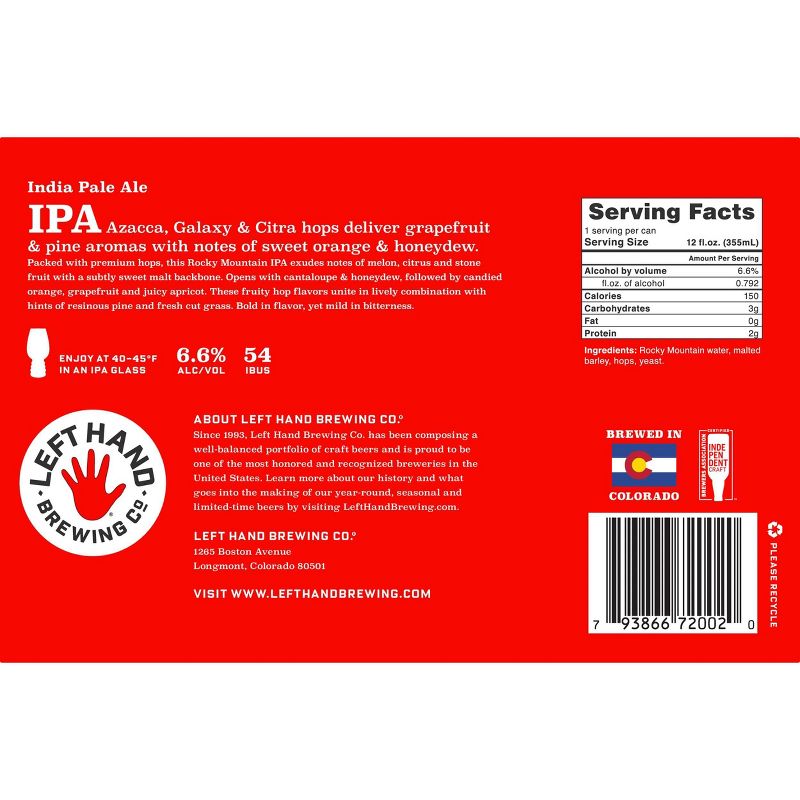 Left Hand IPA Beer - 6pk/12 fl oz Cans, 4 of 12