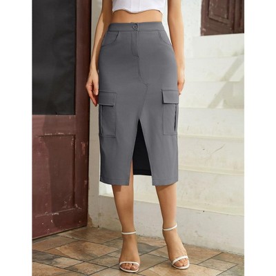 Cargo Skirt for Women Long Y2k Cargo Skirts Low Waist A line Skirt Trendy Vintage Dress Slit Front Midi Skirt with Pockets