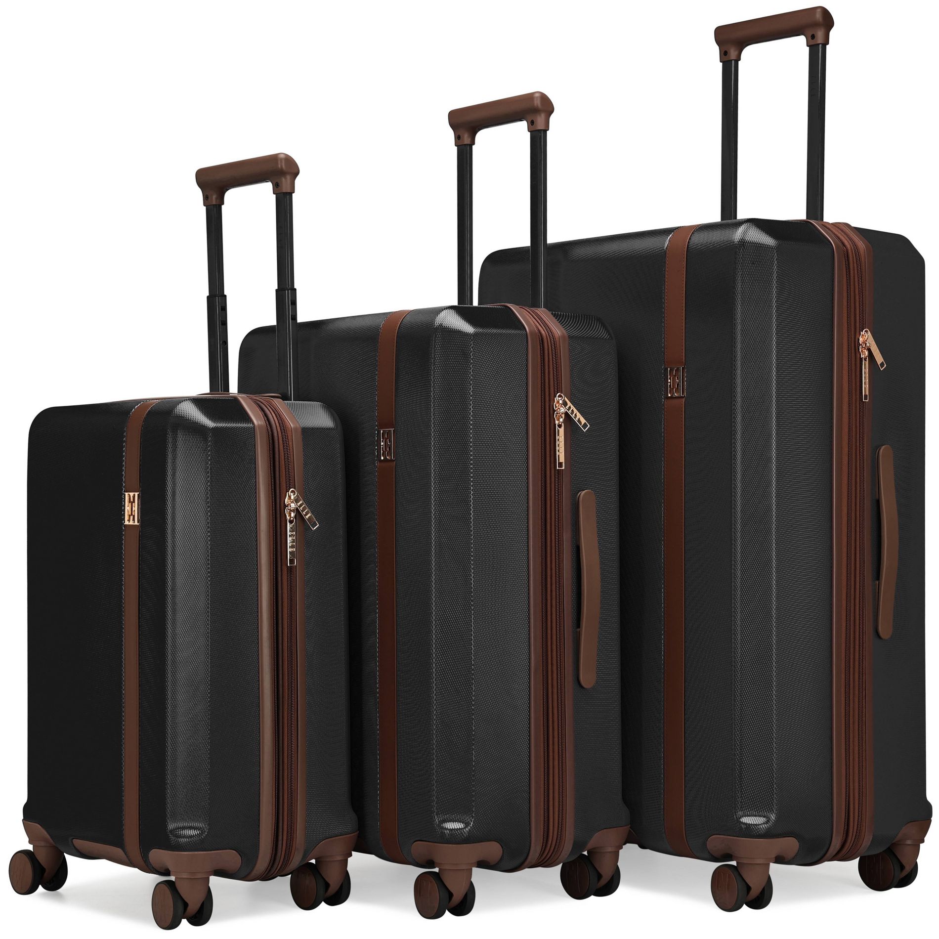 ELLE Luggage Checked Luxe Journey 3pc Expandable Retro Spinner Hardside Suitcase Set - Black