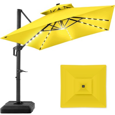 Best Choice Products 10x10ft 2-Tier Square Outdoor Solar LED Cantilever Patio Umbrella w/ Base Included