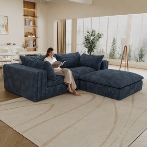 78.8" Corduroy Cloud Feather-filled L-Shaped Sectional Sofa with Deep Seat, Double-Layer Design, Removable Cushions, No Assembly, and DIY Combination - 1 of 4