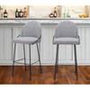 HomeRoots Set of Two 30" Light Gray And Black Shearling And Steel Bar Height Bar Chairs - 2 of 4